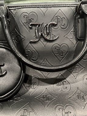 Juicy Couture Black Embossed Leather Shoulder Bag with Monogram Charm